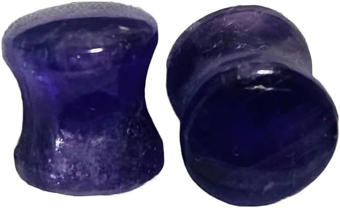 Uni Craft Natural Amethyst Gemstone Double Flared Ear Gauges, Sizes 8g (3mm) to 30mm