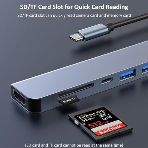Image of USB HUB USB C Hub USB C Multi-Port Adapter 7 in 1 Docking Station Aluminum Alloy USB C to HDMI Hub Dongle SD /TF Card Reader for iOS & Type C Devices (USB Type C to 7 in 1 with HDMI HUB)