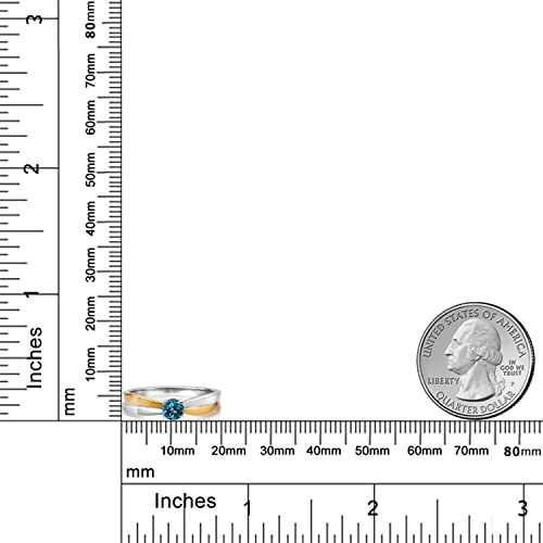 Gem Stone King 925 Sterling Silver and 10K Yellow Gold 4MM Round Gemstone Birthstone Engagement Ring | Wedding Solitaire Anniversary Promise Ring For Women | Available In Size 5, 6, 7, 8, 93