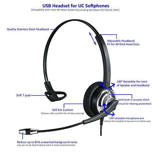 Usb Telephone Headset With Noise Cancelling Microphone And Volume Controller For Conference Calls Corded Computer Headphone For Pc Laptop Mac Voip Headset For Call Center Home Office Skype Teams Zoom #TOP1