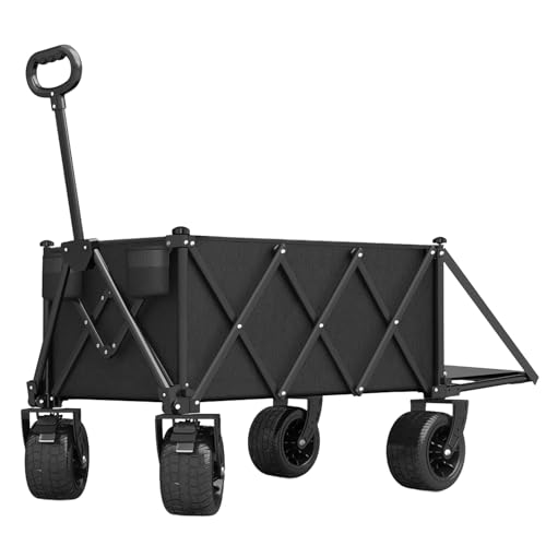 アウトドアワゴン【2025強化版 後部展開可】大容量210L 耐荷重200KG キャリーワゴン キャリーカート キャンプカート 長物対応 取り外し可能タイヤ 大型タイヤ ブレーキ付き 折りたたみ ワンタッチ収束式 キャンプ用品 荷物運び 軽量 大型 おしゃれ キャンプ・レジャー・釣り・ビーチ・運動会・ゴミ出し
