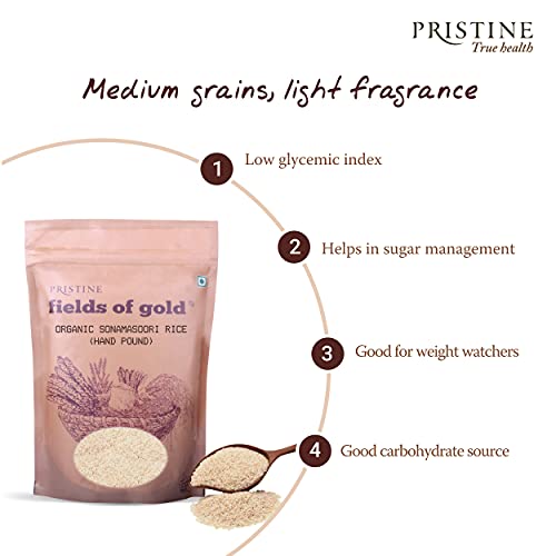 Image of PRISTINE Fields of Gold Organic Sonamasoori Rice (Hand Pound), 1 kg (Pack of 5)