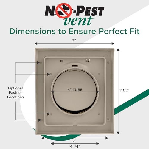 Image of NO-PEST VENT Dual Door Dryer Vent Cover 4 Inch Outdoor, Made in USA, Highest UV-Resistant Plastic, No Lint-Collecting Screen (Woodstock Brown, 4 inch Plastic Vent No Collar)