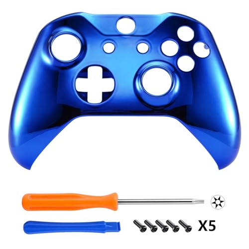 Image of eXtremeRate Chrome Blue Edition Front Housing Shell for Xbox One Wireless Controller Model 1708, Replacement Custom Faceplate Cover for Xbox One S & One X Controller