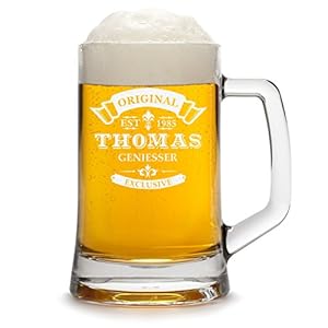 Bierkrug Personalisiert mit Gravur eines Namens und Jahreszahl – Bierseidel Geschenk-Idee zum Geburtstag – Motiv…
