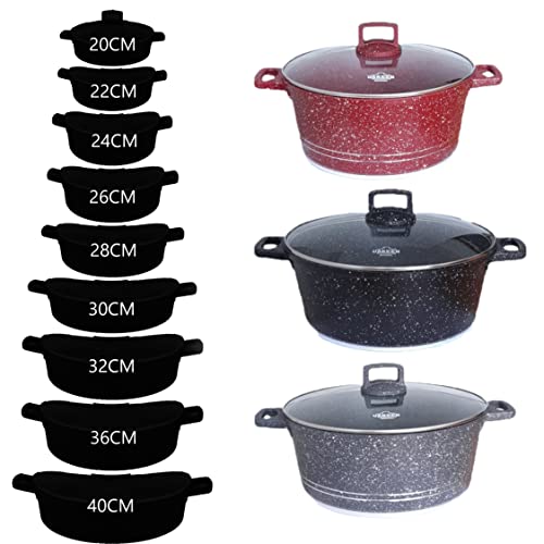 Vakeen nonstick kastrull induktion från 20cm, 2.8L till 40cm, 21.2L (24CM, SVART)