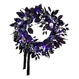 National Tree Company, 26inch Artificial Floral Mini Skull Wreath, 30 Purple LED Lights,
