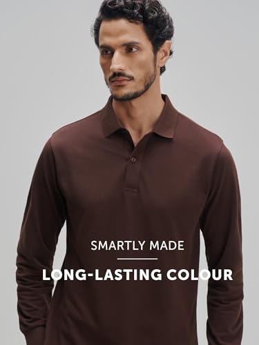 Image of XYXX Men's Solid Cotton Polo T-Shirt | Polo Neck Tshirts | Full Sleeves | Solid-Regular Fit