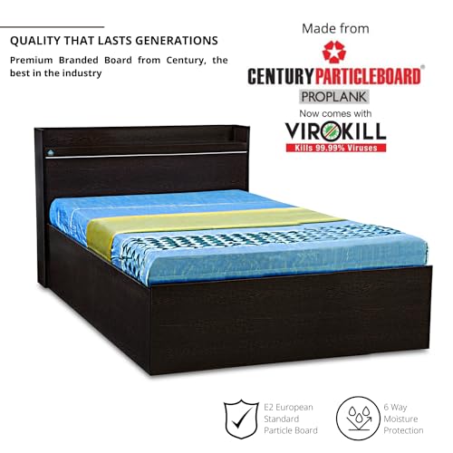 Image of DELITE KOM | 1 Year Warranty | Single Bed, Plum Engineered Wood Bed with Box Storage & with Headboard Shelf Storage, Wooden Bed (83x37 Inches) | Installation Included | Color - Flowery Wenge