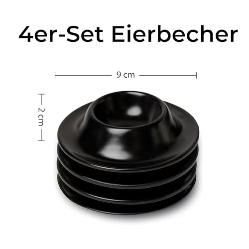 MIAMIO - Eierbecher 4er Set Keramik, Steingut Eierbecher mit Ablage, Restaurantqualität - Spülmaschinenfest (Schwarz) – Bild 4
