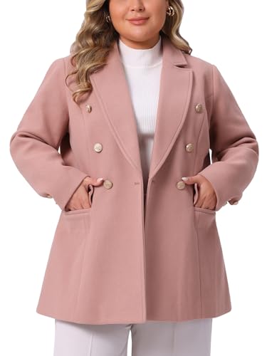 Agnes Orinda Women's Casual Coat for Women Plus Size Notch Double-Breasted Lapel Jacket Outwear Winter Coats