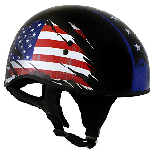 Hot Leathers Hld1051 'Usa Flag (Star And Stripes)' Gloss Black Motorcycle Dot Skull Cap Helmet For Men And Women - Large #TOP5