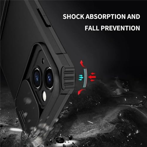 Image of Back Cover Case for Apple iPhone 15 | Sliding Camera Shield | Stereoscopic Stand | Shockproof 360 Degree Protection Mobile Phone Case Cover for i Phone 15 / iPhone 15 | PC, Black Back Cover