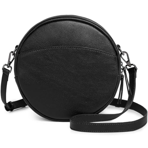 Image of COOLCY Leather Crossbody Bags,Circle Purse Shoulder Bag, Fashion Round Handbag for Travel,Valentine's Gift for Women