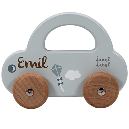 Mainely Personnalisable Voiture en Bois (Bleu) – Robuste & Roule silencieusement – pour Enfants dès… – Vignette