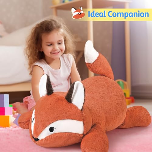 shownicer Gewichtstiere Fuchs 2,2 KG Gewichtetes Kuscheltier Fuchs Stofftier Großes Plüschtier XXL Fuchs Plüsch Kissen Spielzeug Geschenk für Erwachsene Kinder 3+ Jahre (Fuchs, 65cm)
