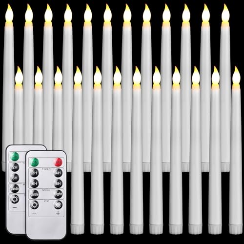 Image of Tuanse 24 Pack Flameless Flicker Taper Candles Bulk with Remote and Timer, Battery Operated LED Warm White Taper Candles Light for Home Wedding Decoration Gifts (White,10 Inch)