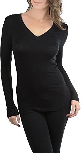 ToBeInStyle Women’s Classic Timeless Layering V-Neck Long Sleeve Top - Black - Small