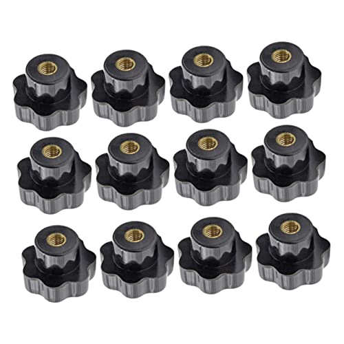 CIYODO 12pcs Thumb Nut Thumb Screw Clamping Screw Studs Handle Clamping Knobs Lug Nut Thread Clamping Screw Threaded Knob Plum Head Threaded Nuts Traffic Cone Bolt with Knob Plastic Black