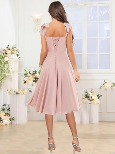 Short Chiffon Bridesmaid Dresses for Women Square Neck Ruffle Formal Dresses Ruched4