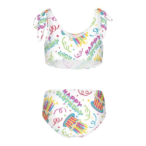 Girls Happy Birthday Colorful Cakes Swimsuit Two Pieces Bikini Set Bathing Suits Swimwear Crop Top Swimsuit Set,7-8T2