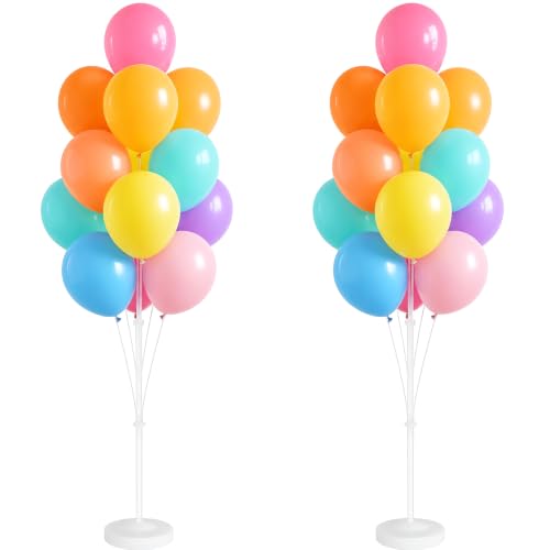 Image of Balloon Column Stand Kit,2 Sets of Assorted Rainbow Balloon Tower Pillar with 10inch Light Multi Color baloon Reusable Design for Wedding Birthday Baby Shower Party Decor