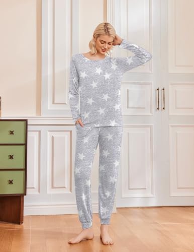 Image of Ekouaer 2 Pack Womens Pajama Sets Long Sleeve Pjs Soft Comfy Lounge Set