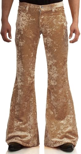 Image of Men's Velvet Relaxed Vintage 60s 70s Bell Bottom Stretch Fit Classic Comfort Flared Flares Retro Leg Disco Pants