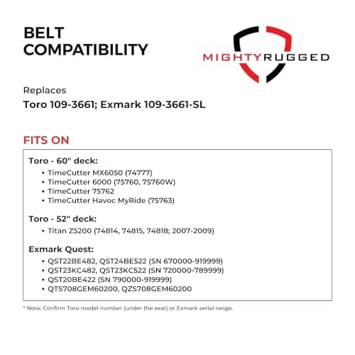 Image of MightyRugged 109-3661 Deck Belt for Toro TimeCutter MX6050, Titan Z5200