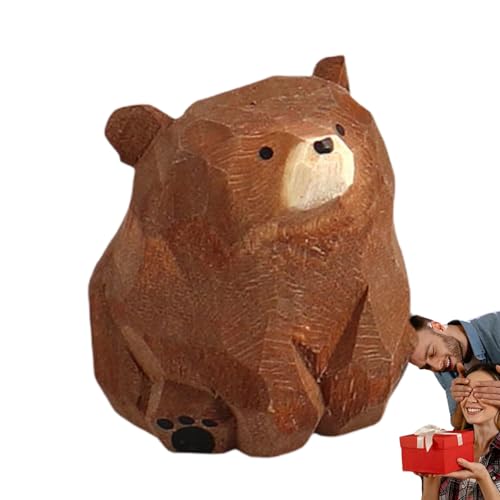 Oso de madera de escritorio, figura de oso tallado de madera para escritorio, adornos de pie para decoración de interiores para escritorio de computadora, estantería, aula, dormitorio