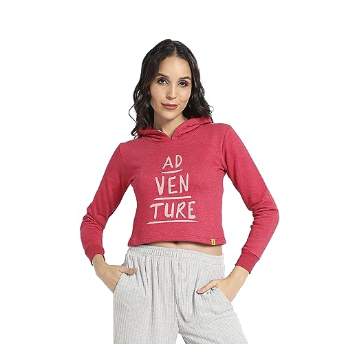 Image of PINACOLADA Women's Typographic Print Hoodie with Ribbed Hem for Casual Wear | Pull On Closure | Hooded Neck | Long Sleeve | Cotton Sweatshirt Crafted with Comfort Fit for Everyday Wear