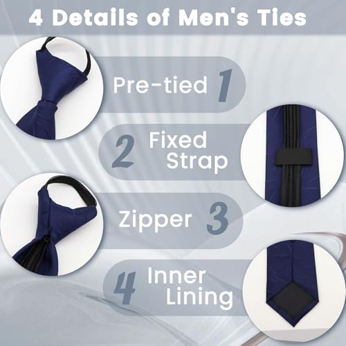 Image of Mens Tie Pre-tied Adjustable Men's Neckties, Zipper Ties for Men Accessories Business Wedding Party