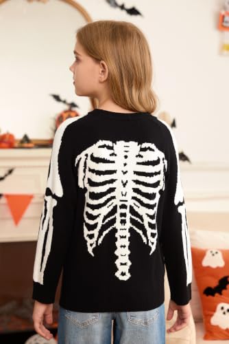 Image of Girls Halloween Pattern Knit Sweater Funny Pullover Y2K 6-14 Years