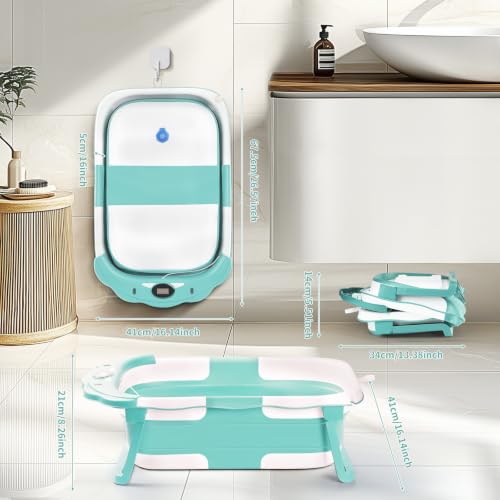 Image of Baby Bathtub Collapsible with Thermometer & Cushion, Portable Travel Tub
