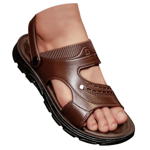 Sandali da uomo casual in pelle 2025 UK, punta aperta, morbidi e confortevoli, sandali da passeggio zoccoli estivi da uomo con cinturino posteriore, 03 marrone, 42.5 EU