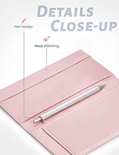 Image of Yarnic Checkbook Cover for Personal Checkbook, Checkbook Holder with Pen Holder & Built-in Clear Plastic Divider for Duplicate Checks (Baby Pink)
