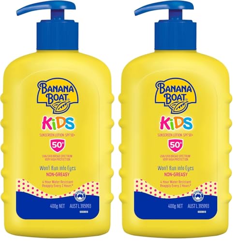 BANANA BOAT Kids Sunscreen Lotion SPF50+ 400g, UVA/UVB, Mild & Gentle, Fragrance-Free, 4-Hour Water Resistant, Made in Australia (Pack of 2)