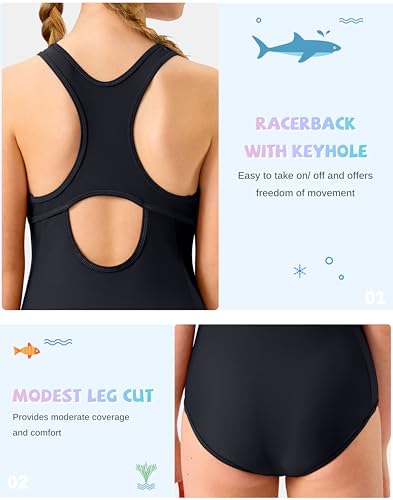 Image of G Gradual Girl's One Piece Swimsuits Racerback Kids Bathing Suit | for Girls 7-16Y, Fully lined for no see-through, Wider straps, UPF 50+, Modest coverage, Swimwear for Swim Team, Beach, Pool