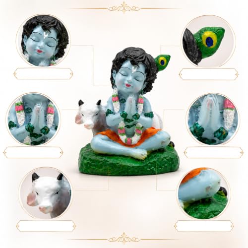 Image of Lord Krishna Idol Resin Baby Balkrishna Laddu Gopal Murti for Car Dashboard, Decorative Showpiece for Home Decor, Pooja Room, Office Desk, Living Room, Spiritual Gift & Religious Statue