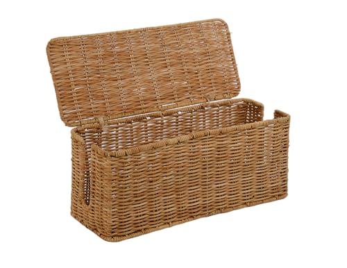 PEMAR Natural Rattan Wicker Cable Management Box, Cable Organizer, 2 Open Slots, Under Desk Cord Organizer, Cover & Hide Power Strips for TV Desk, Computer, Router, USB Hub (Natural Brown Color)