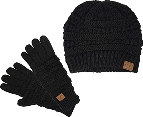 Image of Funky Junque Women's Beanie & Touchscreen Gloves Set - Soft 100% Acrylic Knit Winter Hat and Gloves, Cozy Cold Weather Gift