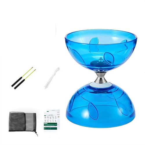 Diabolo Chinese Yoyo Set – Portable Large Triple Bearing Yoyo with Stick, String & Net Bag, Soft Rubber Diabolo for Kids, Adults & Elderly (Luminous model Large blue)
