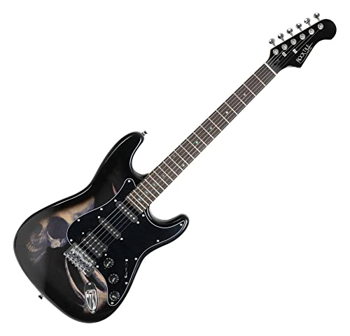 Rocktile Pro ST60-SK guitare électrique (motif crâne) - Les Beatles, Paul McCartney, John Lennon, RIngo Starr, George Harrison Rocktile Pro ST60-SK guitare électrique (motif crâne)
