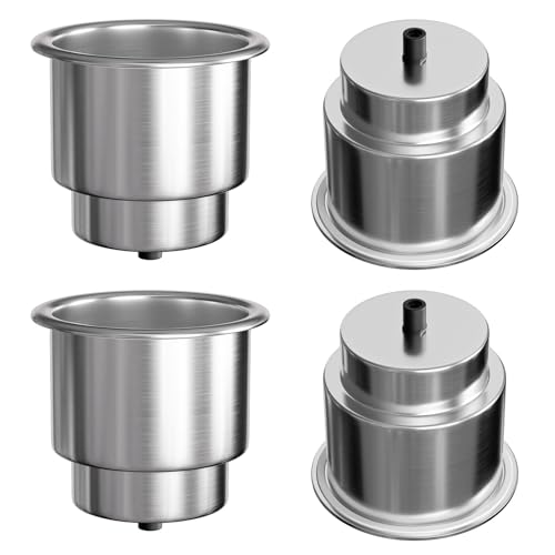 Cup Drink Holder 4 Pack Stainless Steel 304 Boat Accessories with Drain for Yacht RV Camper Caravan