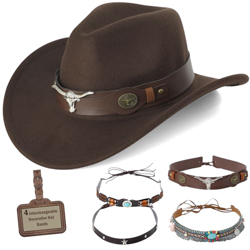 MK MATT KEELY Kids Girls Boys Western Cowboy Cowgirl Hat with Four Decorative Bands Felt Fedora Hat