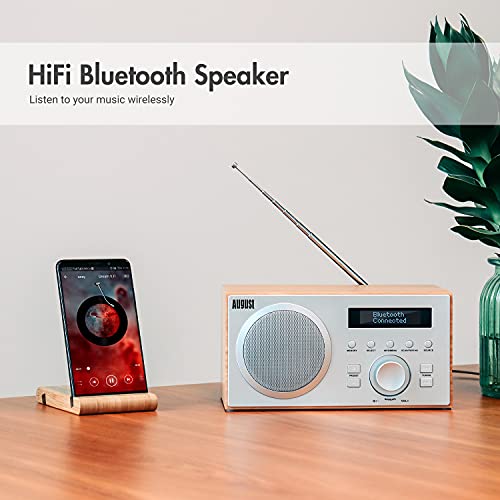 DAB+/FM Radio mit Bluetooth-August MB420-Digitales Küchenradio mit Holzgehäuse mit RDS-Funktion 60 Presets Hifi Lautsprecher 5W - Radiowecker mit Sleeptimer Alarm Snooze - USB/Aux-In/Aux-Out – Bild 5