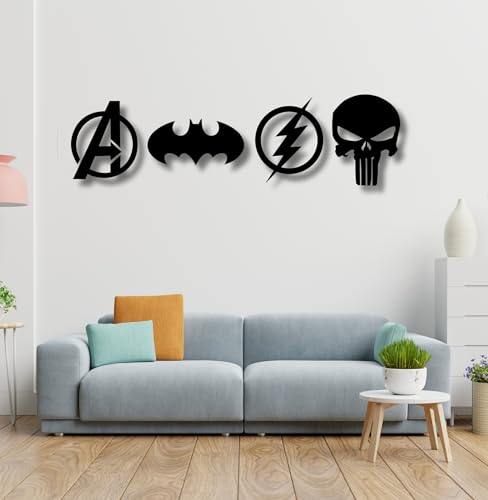 Image of TWIGGY Superhero 6mm MDF Wooden Wall Decor Set for Home, Office, or Gaming Room, Gift, Anime (pack of 4 | The Batman,Punisher,Avengers,Flash)