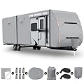 OVCRNIBI Travel Trailer RV Cover, Upgraded Extra-Thick 7 Layers for 27'-30' Camper Cover,Waterproof Windproof Anti-UV Rip-Stop Motorhome Covers with Tongue Jack Cover,2 Windproof Straps&4 Tire Covers