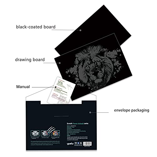 Scratch Art Rainbow Painting Paper Animal 16” X 11.2”, Diy Crafts Womens Hobbies Engraving Art Scratchboard For Adults & Boy, Birthday Gift Set: 4 Sheets (Lion/Elephant/Deer/Wolf) #TOP5