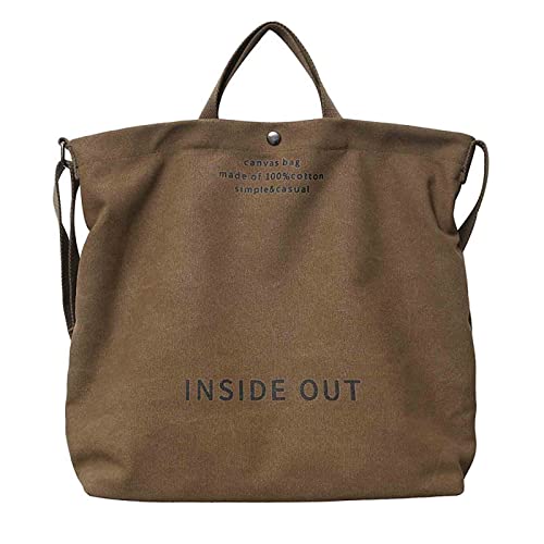 Women's Canvas Tote Shoulder Bag - Large Fashion Retro Letter Handbag (Brown)